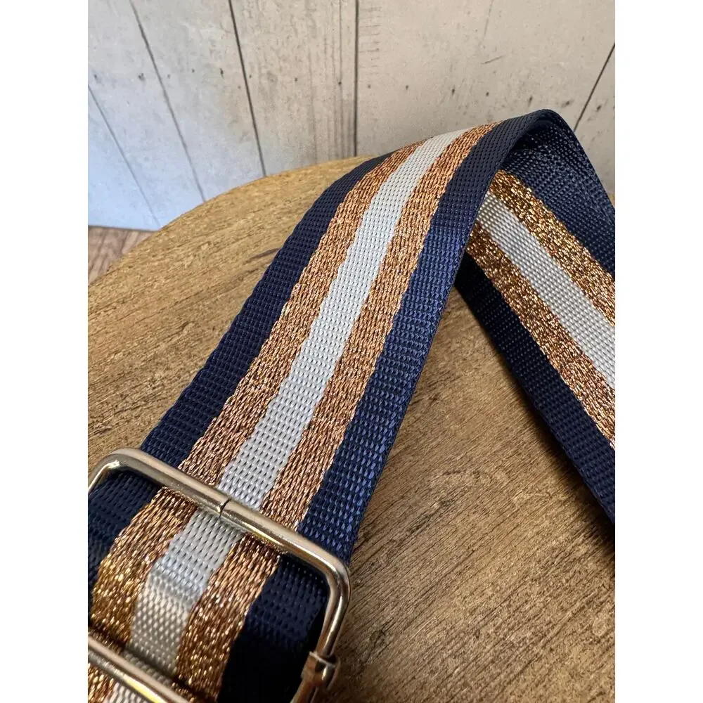 Gold Blue Purse Strap Wide Striped Bag Strap Boho Crossbody Purse Strap